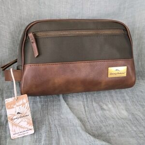 Tommy Bahama men toiletry bag travel Dopp kit Faux Leather Green Brown